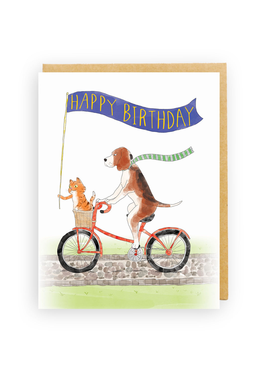 Squirrel Design Studio-Cycling Dog with Kitten - Birthday Card-Mott and Mulberry