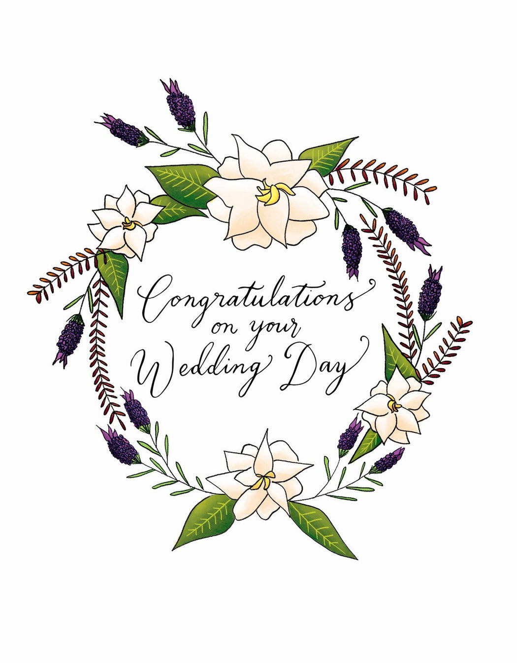 Squirrel Design Studio-White Gardenia Wreath - Wedding Card-Mott and Mulberry