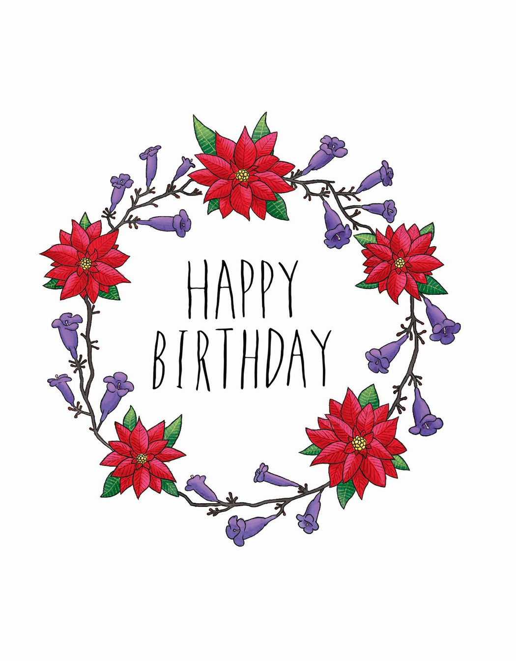Squirrel Design Studio-Jacaranda & Poinsettia Wreath - Birthday Card-Mott and Mulberry