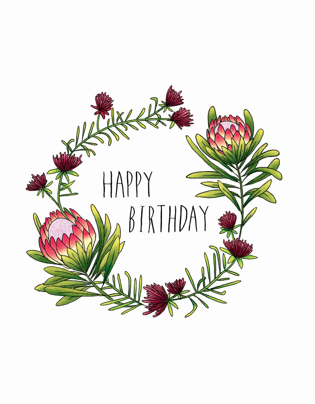 Squirrel Design Studio-King Protea Wreath - Birthday Card-Mott and Mulberry