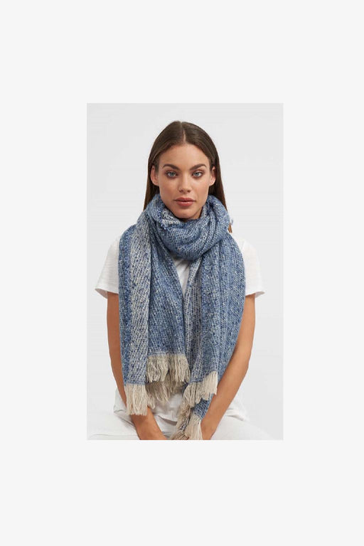 Rare Rabbit-Speckles with Natural Tassels Scarf - Blue-Mott and Mulberry