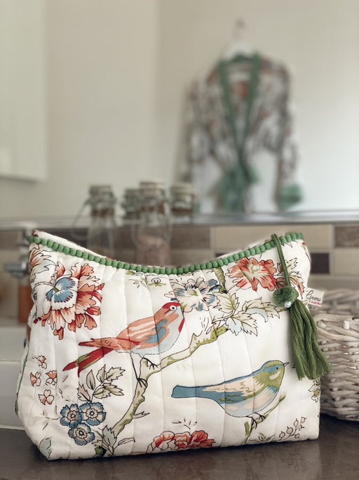 Linens Unlimited-Vintage birds quilted toiletry bag-Mott and Mulberry